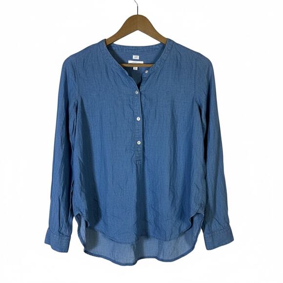 LOFT The Softened Shirt Cotton Lyocell Womens XS Blue Chambray Coastal Feminine - Picture 2 of 6